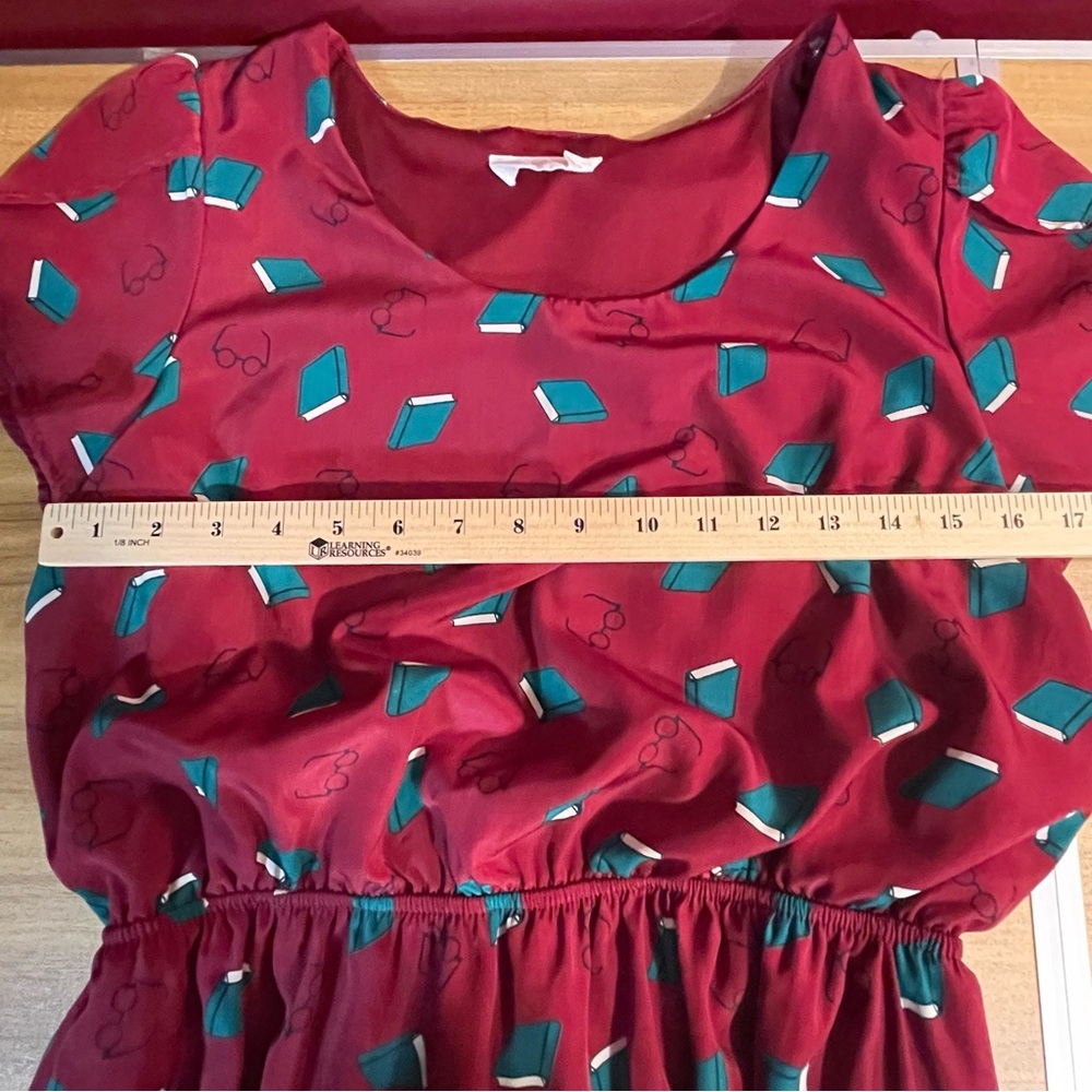 Peach Love California Midi Dress in Red and Teal - books and glasses, teacher - Picture 8 of 9